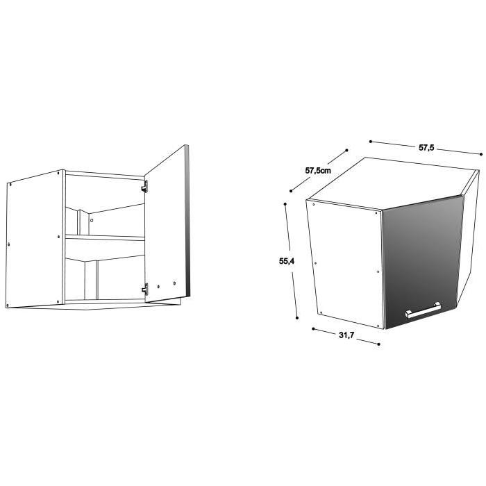 START Meuble de cuisine haut d'angle L 58 x P 58 cm - Blanc et décor chene taupe