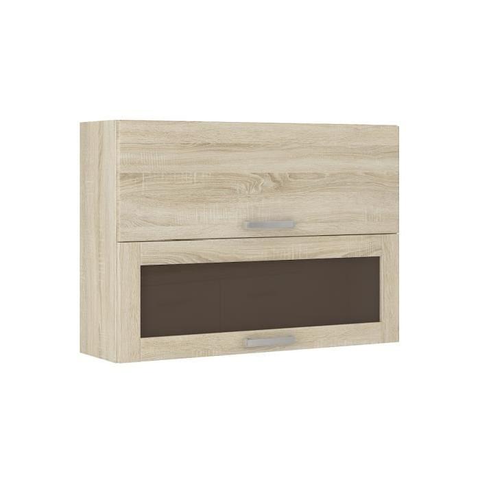 LASSEN Meuble haut vitre de cuisine L 80 cm - Décor chene clair Sonoma