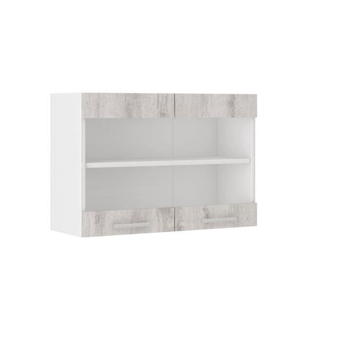 ULTRA Meuble haut de cuisine 80 cm - Décor chene clair blanchi