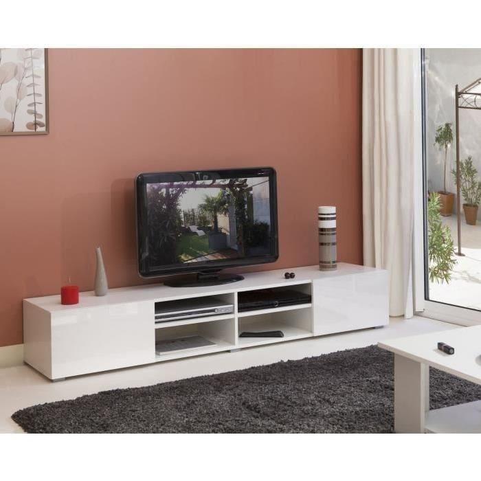 LIME Salon complet coloris blanc brillant 2 pieces 1 meuble TV 185cm + 1 table basse carrée