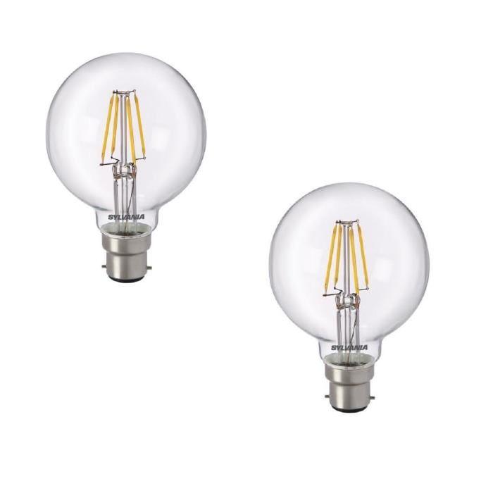 SYLVANIA Lot de 2 ampoules LED a filament Toledo RT G80 B22 5 W équivalent a 50 W