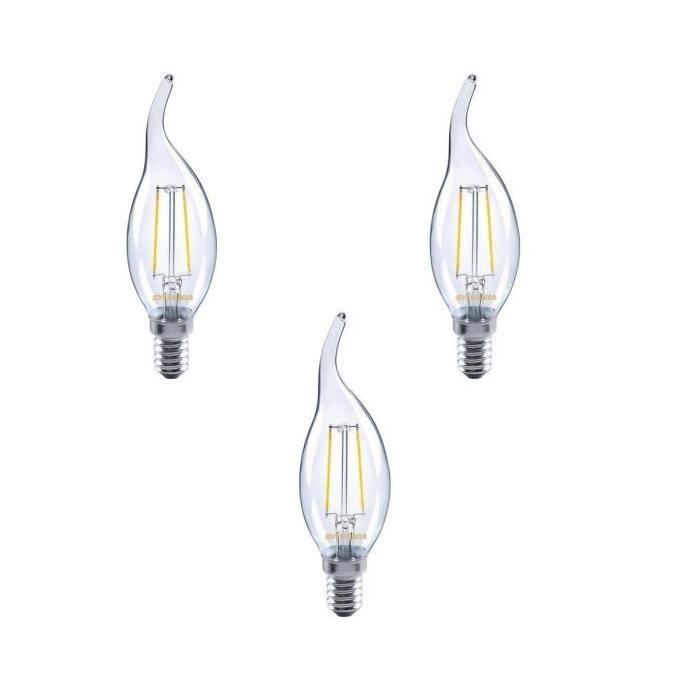 SYLVANIA Lot de 3 ampoules LED Toledo Retro Candle Bent E14 2 W équivalent a 30 W