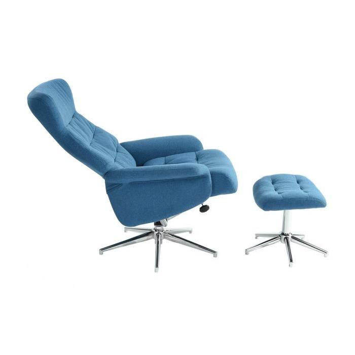 PAPAMOA Fauteuil de relaxation inclinable en métal chromé - Tissu bleu - Contemporain - L 52 x P 83-115 cm