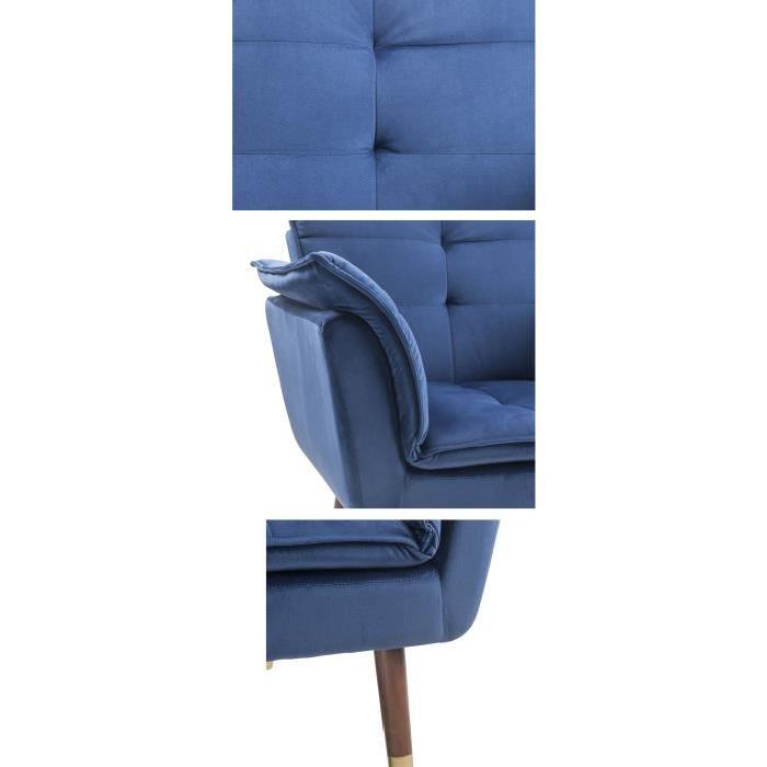 MARCO Fauteuil en tissu velours bleu nuit - Contemporain - L 45 x P 51 cm