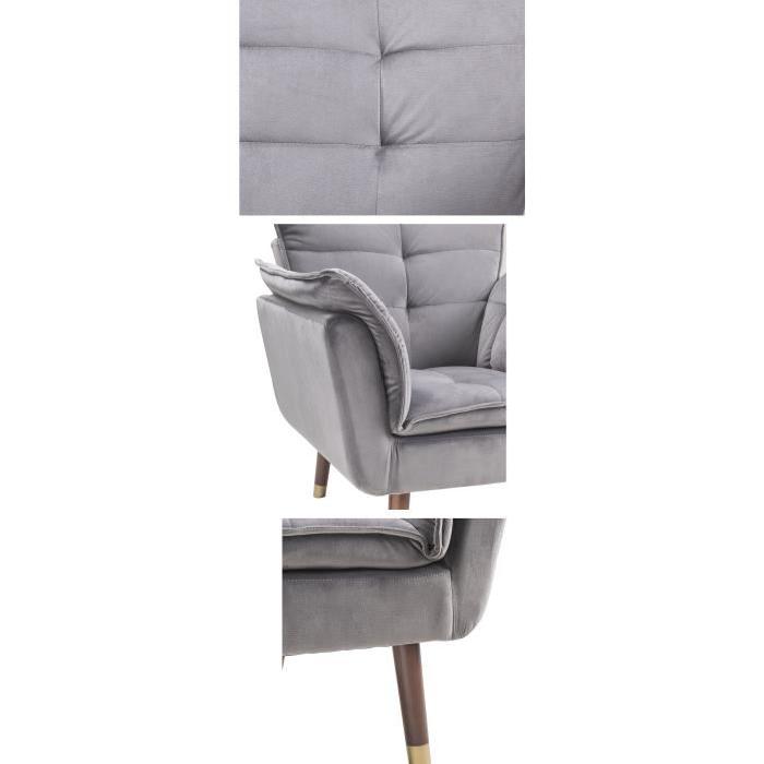 MARCO Fauteuil en tissu velours gris - Contemporain - L 45 x P 51 cm