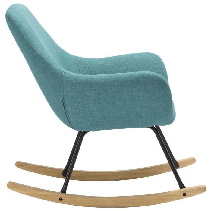 NORTON Fauteuil Rocking chair - Tissu bleu - Pieds métal et bois hévéa massif - Classique - L 41 x P 76 cm