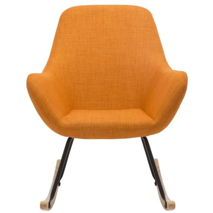 NORTON Fauteuil Rocking chair - Tissu orange - Pieds métal et bois hévéa massif - Classique - L 41 x P 76 cm