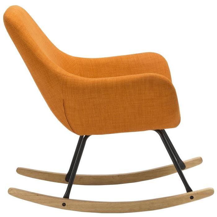 NORTON Fauteuil Rocking chair - Tissu orange - Pieds métal et bois hévéa massif - Classique - L 41 x P 76 cm