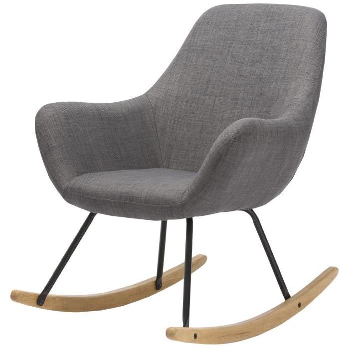 NORTON Fauteuil Rocking chair - Tissu taupe - Pieds métal et bois hévéa massif - Classique - L 41 x P 76 cm
