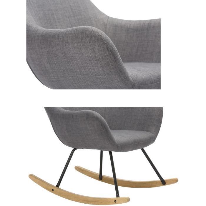 NORTON Fauteuil Rocking chair - Tissu taupe - Pieds métal et bois hévéa massif - Classique - L 41 x P 76 cm