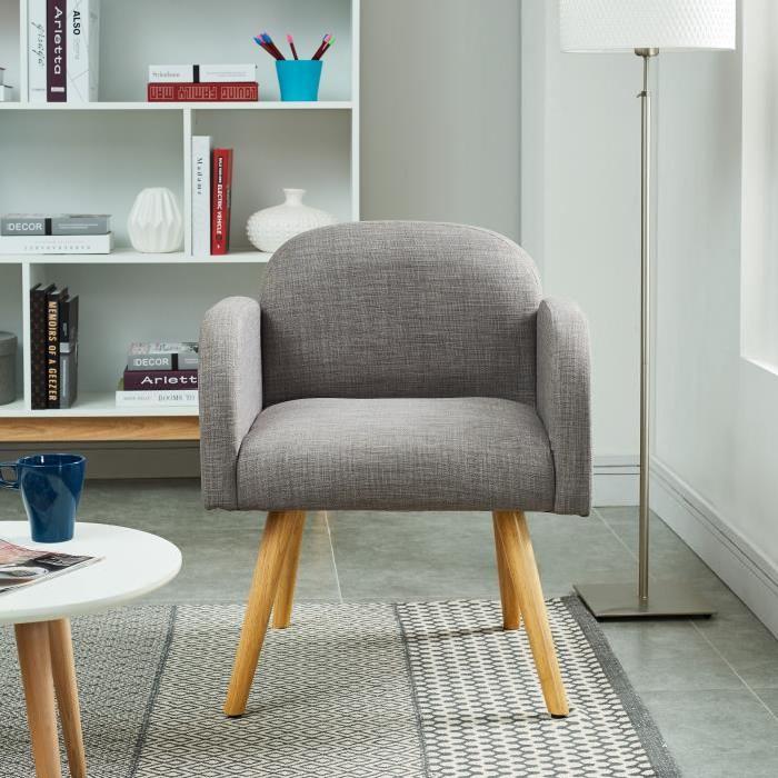 ANDREAS Fauteuil - Tissu polyester gris - Scandinave - L 58 x P 55 cm
