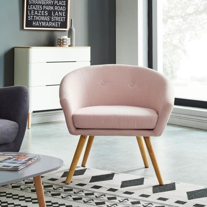 ELIN Fauteuil - Tissu polyester rose - Scandinave - L 77 x P 68 cm