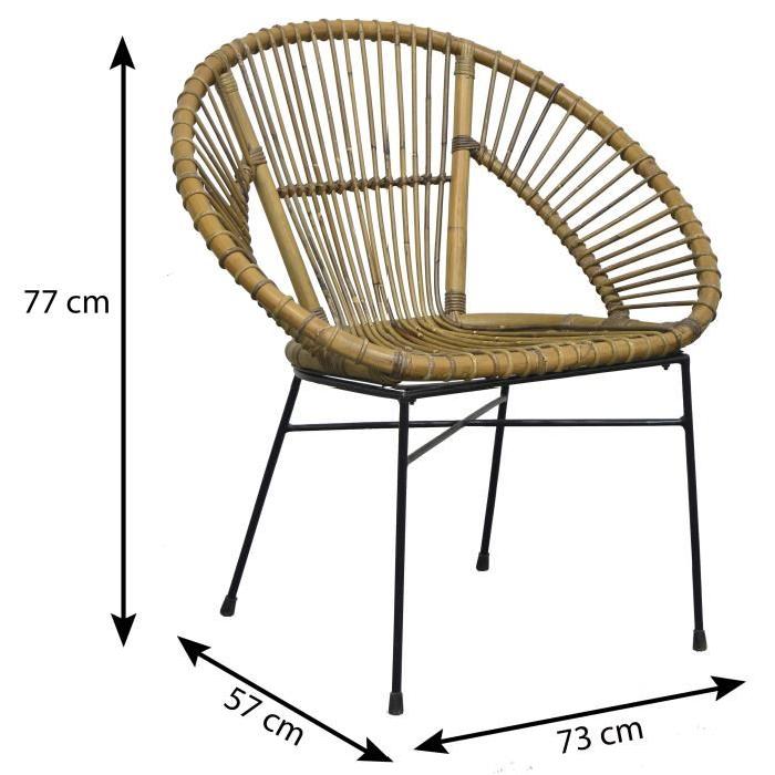 ELORA Fauteuil rotin et métal noir - Rotin naturel grisé - Ethnique - L 43 x P 40 cm