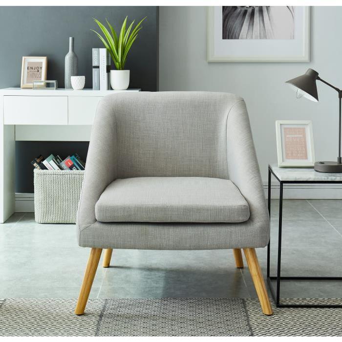 ELSA Fauteuil - Tissu polyester gris - Scandinave - L 71 x P 70 cm