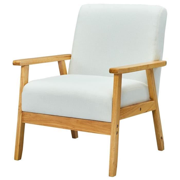 ELVI Fauteuil - Tissu polyester écru - Scandinave - L 64 x P 68 cm