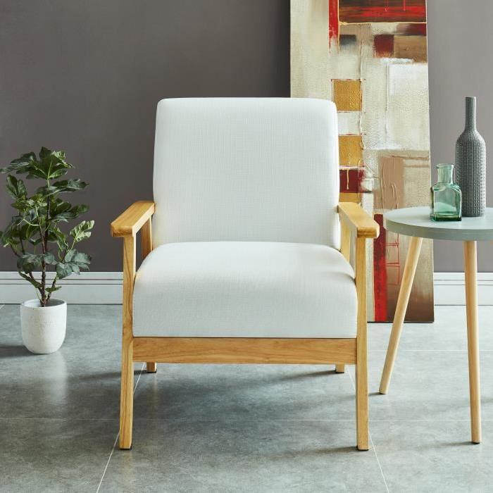 ELVI Fauteuil - Tissu polyester écru - Scandinave - L 64 x P 68 cm