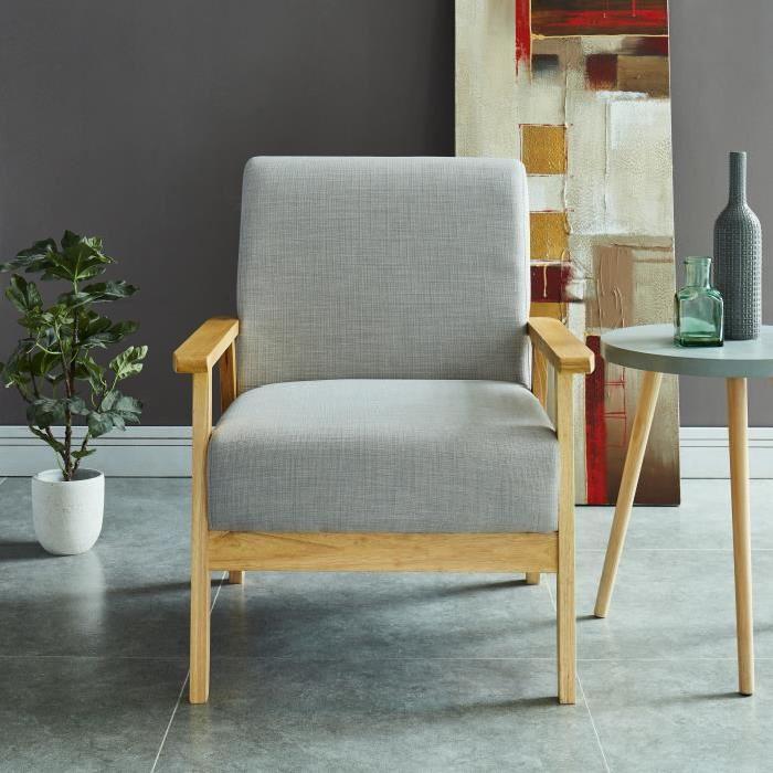 ELVI Fauteuil - Tissu polyester gris - Scandinave - L 64 x P 68 cm