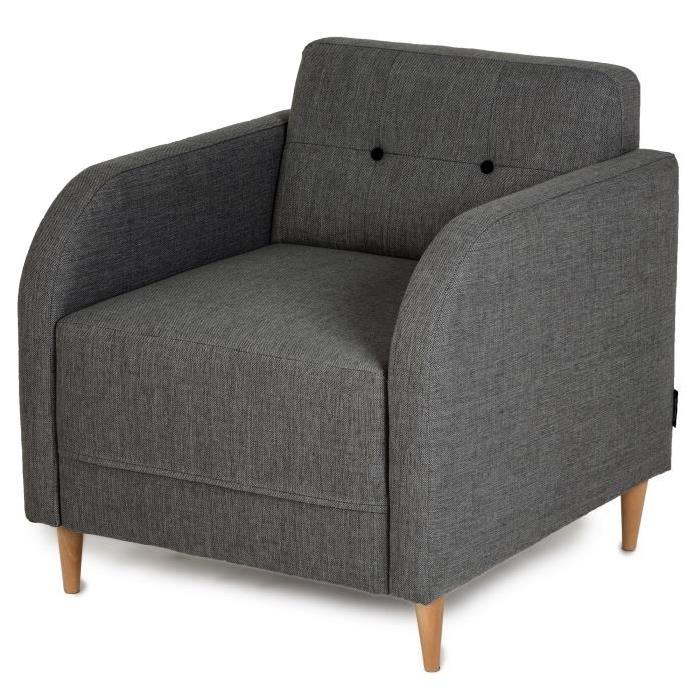 FINLANDEK Fauteuil scandinave TUUKA pieds en bois massif - Tissu Loneta et Inari - Noir et anthracite - L68xP69 cm