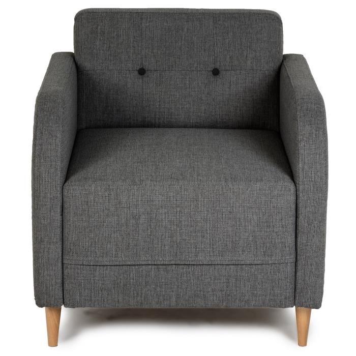 FINLANDEK Fauteuil scandinave TUUKA pieds en bois massif - Tissu Loneta et Inari - Noir et anthracite - L68xP69 cm