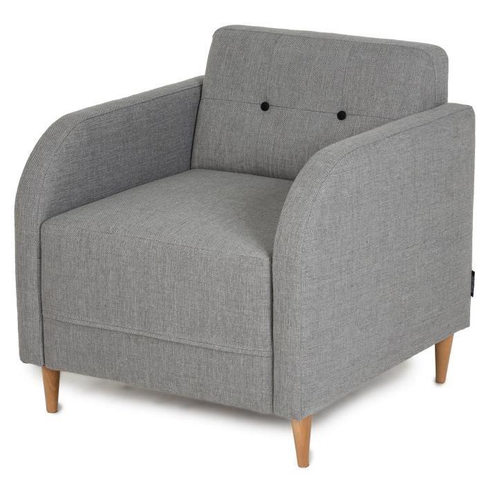 FINLANDEK Fauteuil scandinave TUUKA pieds en bois massif - Tissu Loneta et Inari - Noir et gris clair - L68xP69 cm