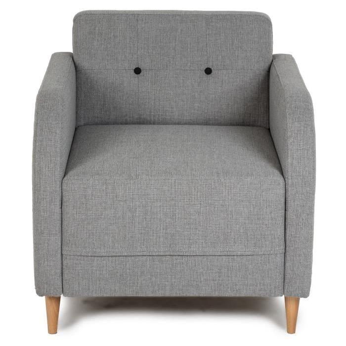 FINLANDEK Fauteuil scandinave TUUKA pieds en bois massif - Tissu Loneta et Inari - Noir et gris clair - L68xP69 cm