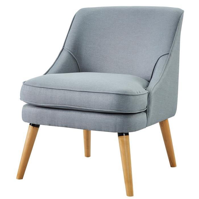 LEXI Fauteuil en bois massif - Tissu gris et bleu - Style scandinave - L 73 x P 63 cm