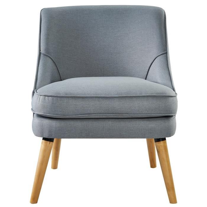 LEXI Fauteuil en bois massif - Tissu gris et bleu - Style scandinave - L 73 x P 63 cm