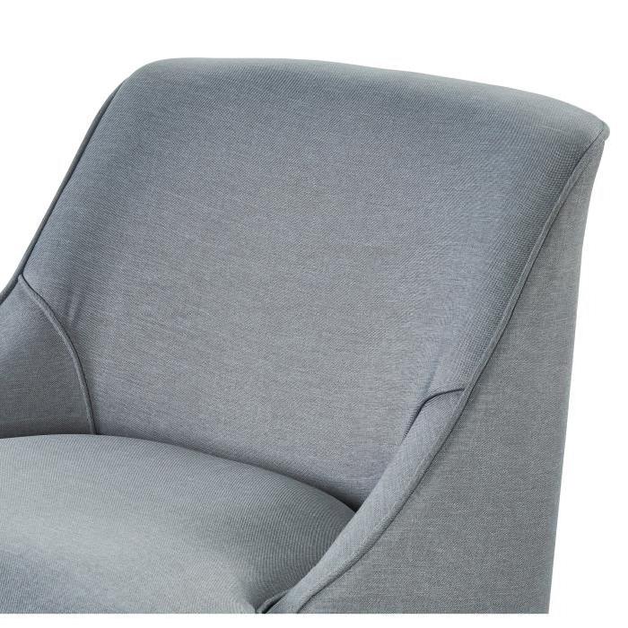 LEXI Fauteuil en bois massif - Tissu gris et bleu - Style scandinave - L 73 x P 63 cm