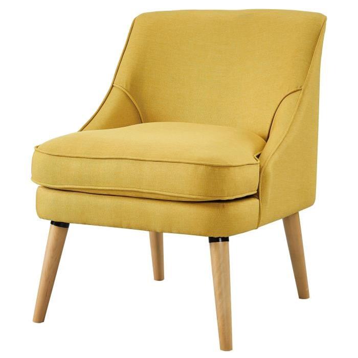 LEXI Fauteuil en bois massif - Tissu jaune - Style scandinave - L 73 x P 63 cm