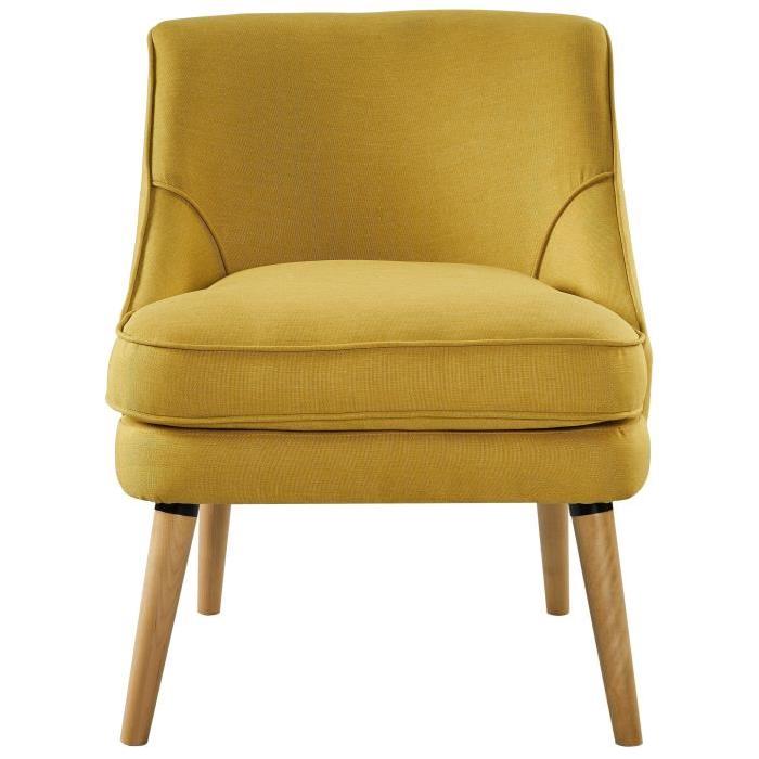 LEXI Fauteuil en bois massif - Tissu jaune - Style scandinave - L 73 x P 63 cm