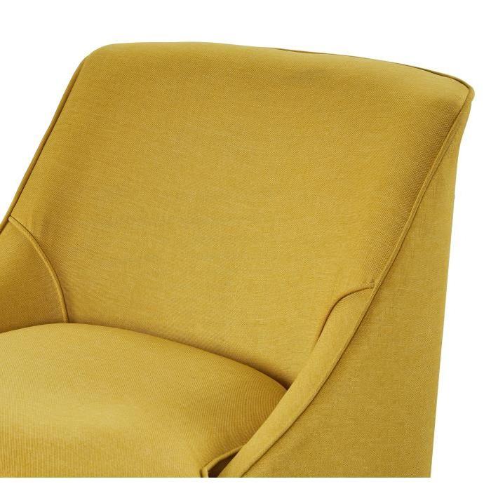 LEXI Fauteuil en bois massif - Tissu jaune - Style scandinave - L 73 x P 63 cm