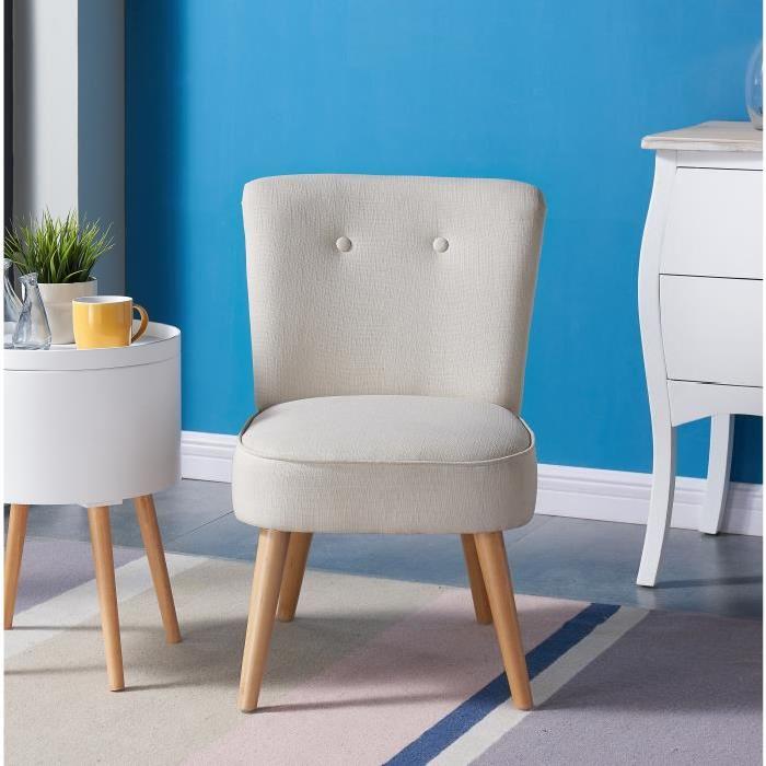 MONA Fauteuil design scandinave effet lin Ivoire en polyester