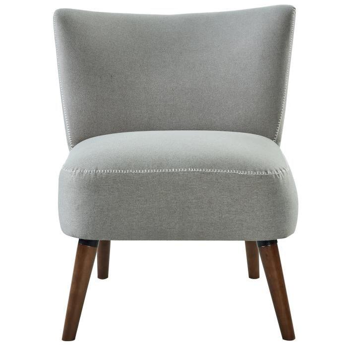 TYLER Fauteuil en bois massif - Tissu gris - Style scandinave - L 77 x P 69 cm