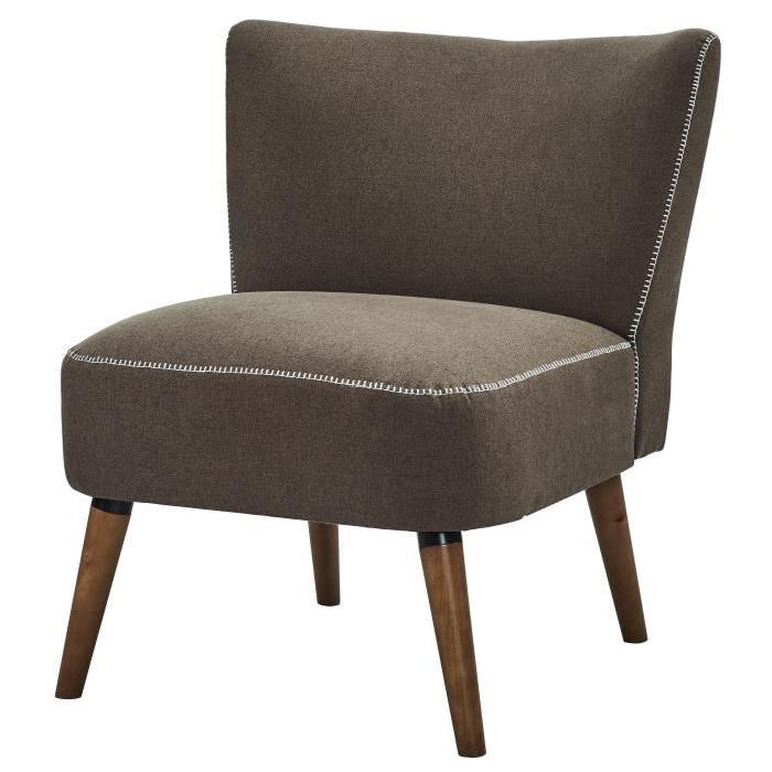 TYLER Fauteuil en bois massif - Tissu gris et bronze - Style scandinave - L 77 x P 69 cm