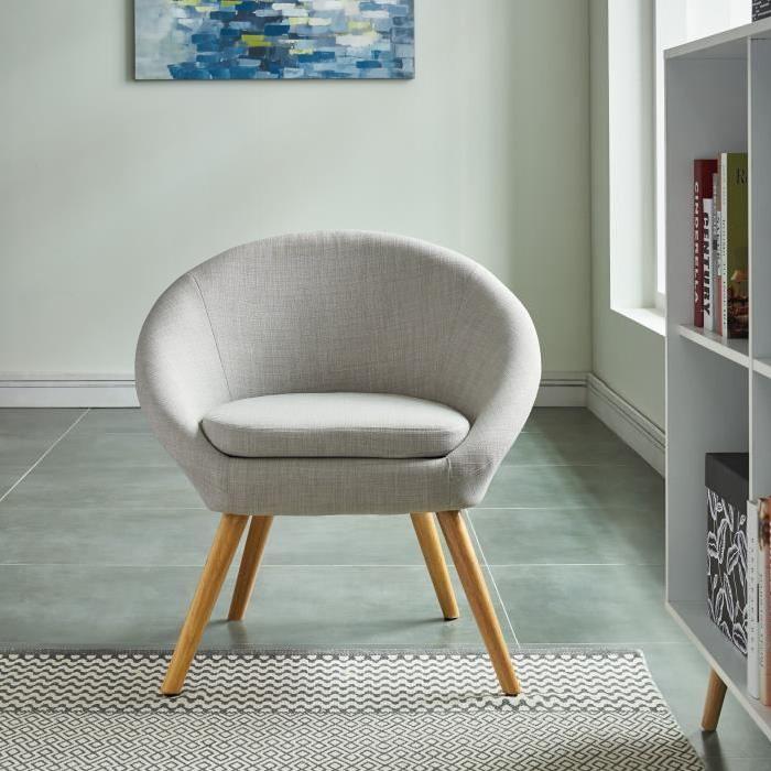 ULLA Fauteuil - Tissu polyester gris - Scandinave - L 71 x P 55 cm