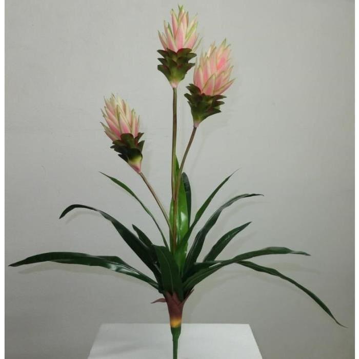 Plante exotique artificielle trois branches Fleurs Roses - Hauteur 90 cm