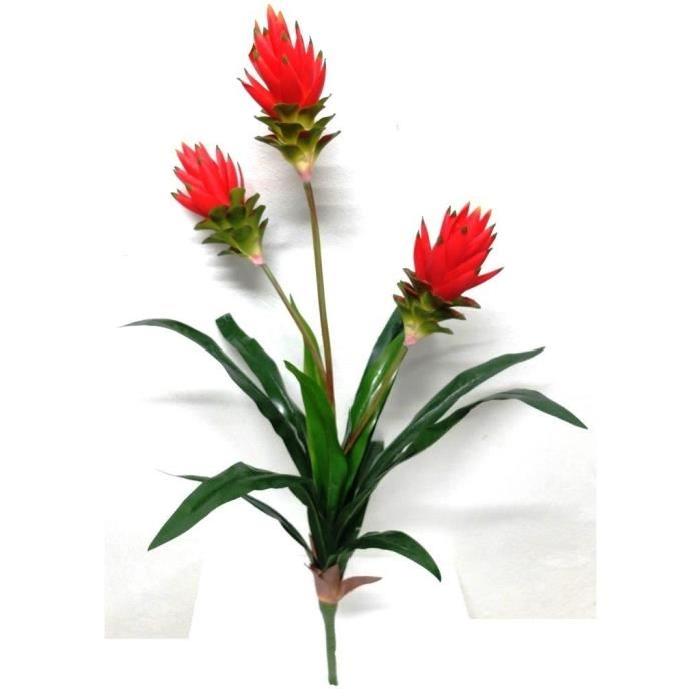 Plante exotique artificielle trois branches Fleurs Rouge Orange - Hauteur 90 cm