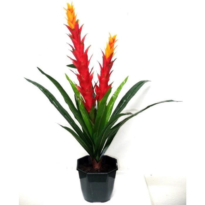 Composition de fleurs artificielles exotiques  - Deux branches - Orange et Rouge - Hauteur 75 cm