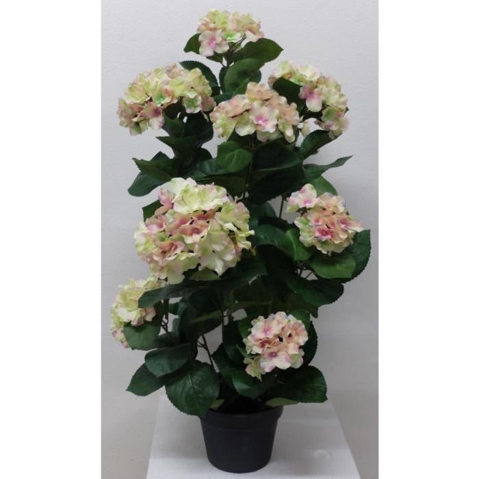 Arbuste artificiel d' Hortensias Rose pale - Vert en pot - Hauteur 90 cm