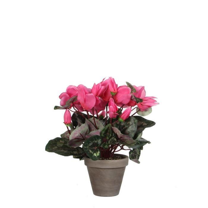 MICA DECORATIONS Plante artificielle Cyclamen rose en pot - Gris