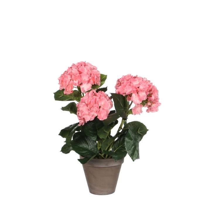 MICA DECORATIONS Plante artificielle Hortensia Rose en pot - Gris