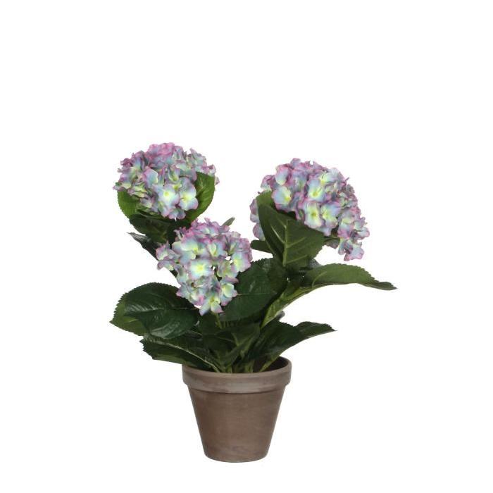 MICA DECORATIONS Plante artificielle Hortensia violet en pot - Gris