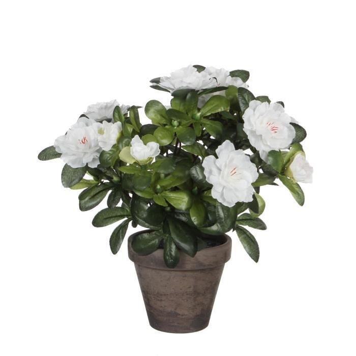 MICA DECORATIONS Lot de 2 Plantes artificielles Azalea blanc en pot - Gris