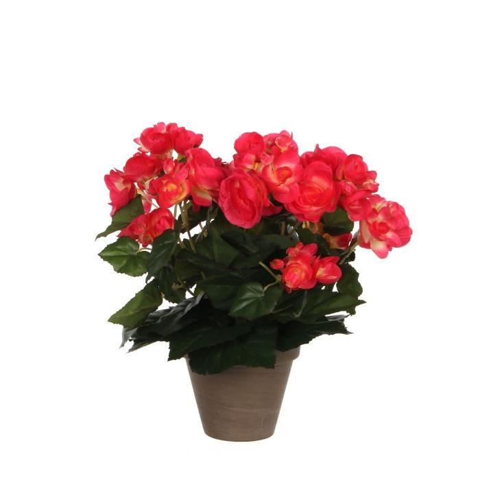 MICA DECORATIONS Plante artificielle Begonia Rose en pot - Gris