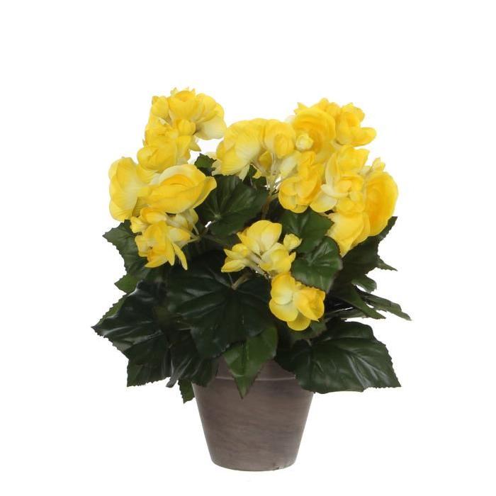 MICA DECORATIONS Plante artificielle Begonia jaune en pot - Gris