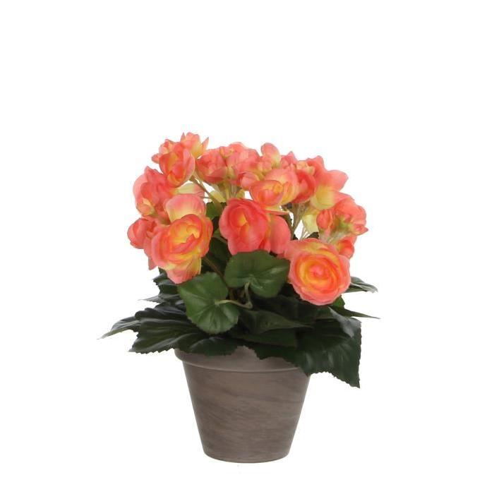 MICA DECORATIONS Plante artificielle Begonia saumon en pot - Gris