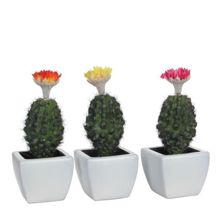 MICA DECORATIONS Lot de 3 Plantes artificielles Cactus - Jaune Orange Rose