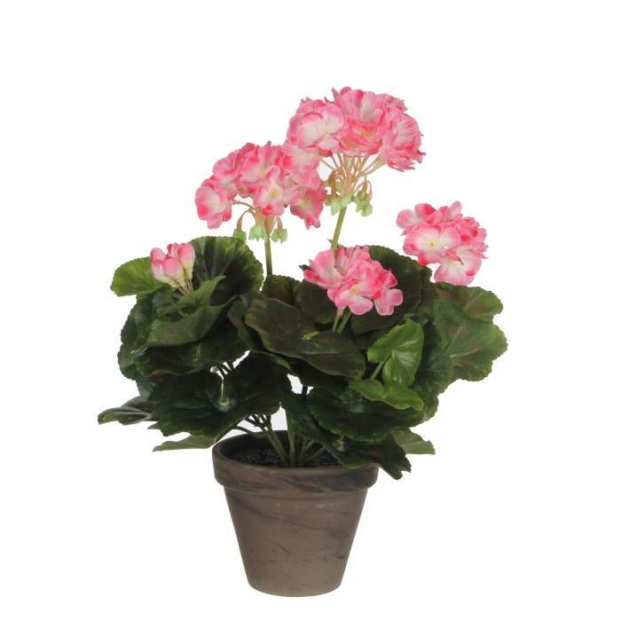 MICA DECORATIONS Lot de 2 Plantes artificielles Geranium Rose - Blanc en pot