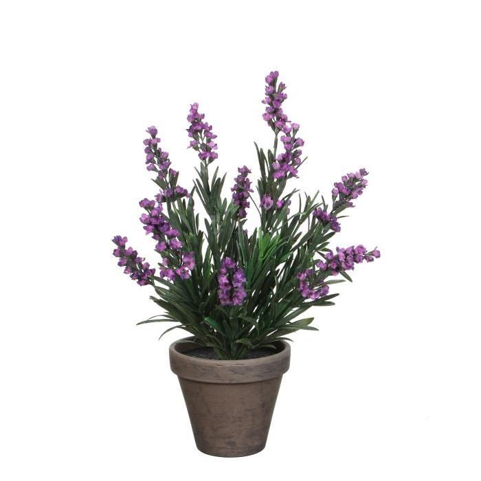 MICA DECORATIONS Plante artificielle Lavande violette en pot - Gris