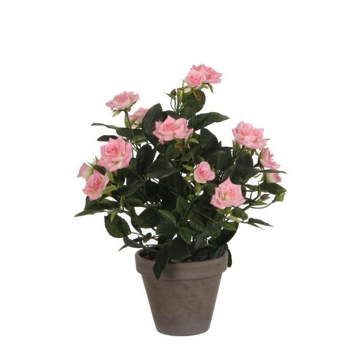 MICA DECORATIONS Plante artificielle Rosier Rose en pot - Gris